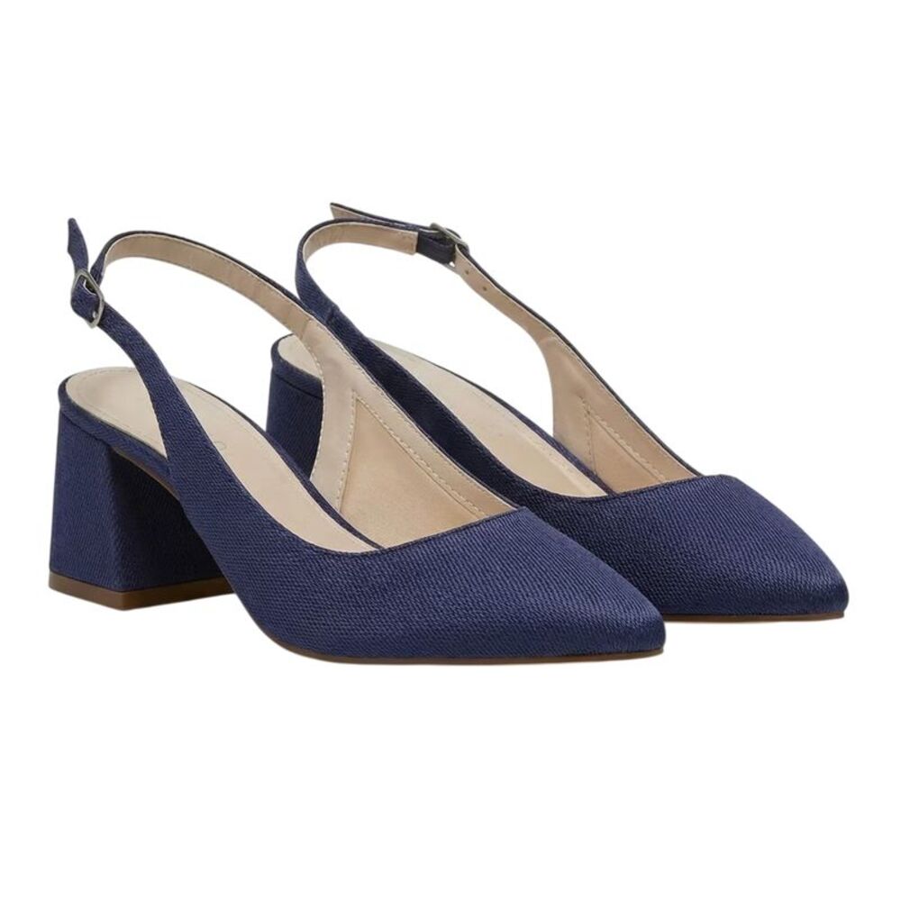 Rainbow Womens/Ladies Sling Back Block Heel Court Shoes / Mid Navy